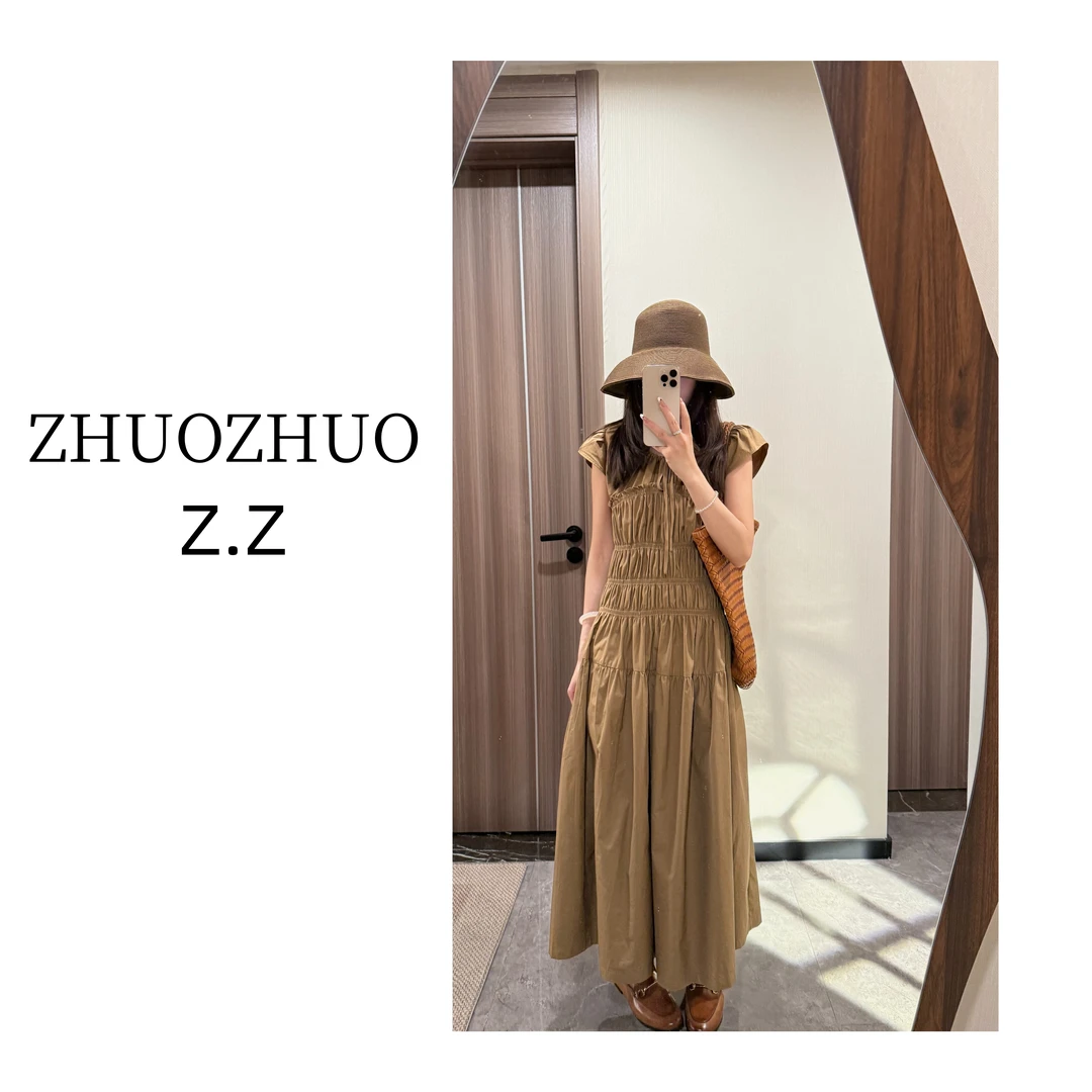 【ZHUOZHUO专属】“金砂流光”新款领口系带抽绳打揽设计小飞袖连衣裙