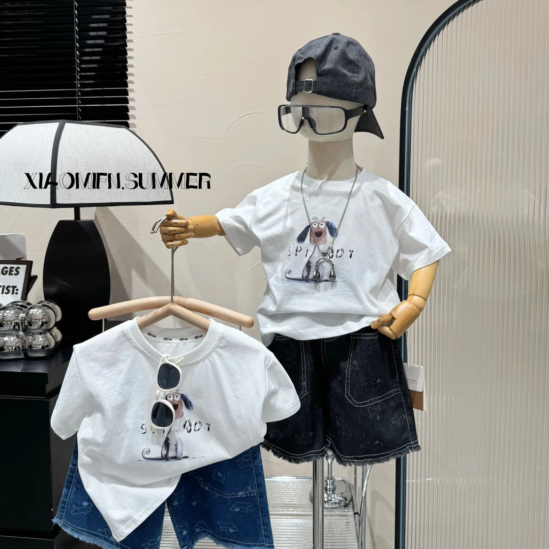【实体品牌】2025夏款套装短袖T恤短裤韩版男儿童洋气潮酷KU2519