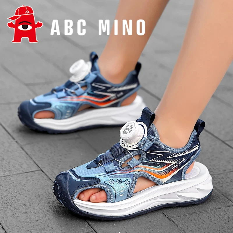 ABC MINO男童包头纽扣凉鞋2025新款夏季儿童软底男孩防滑沙滩鞋潮