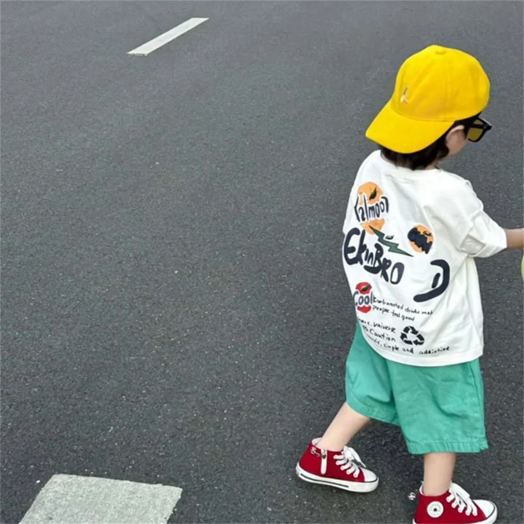 娇娃布迪儿童纯棉短袖t恤男童女童打底衫夏季韩潮流印花宽松半袖