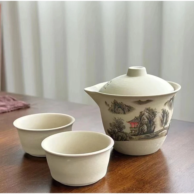 【闪购商品】山水粗陶手抓壶一壶二杯ZHP0368