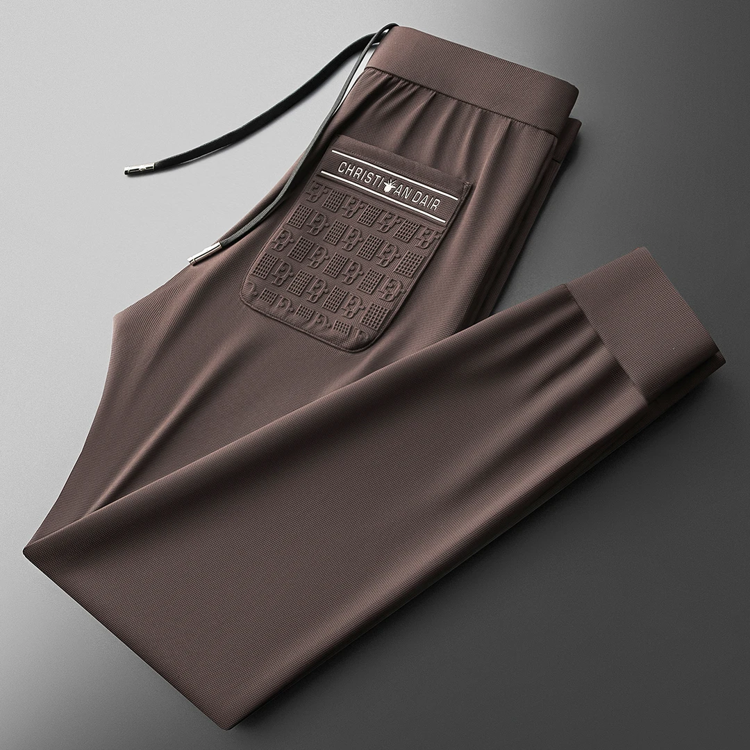 夏季高端修身小脚卫裤男士时尚冰丝肌理华夫格纹裤子运动休闲裤男