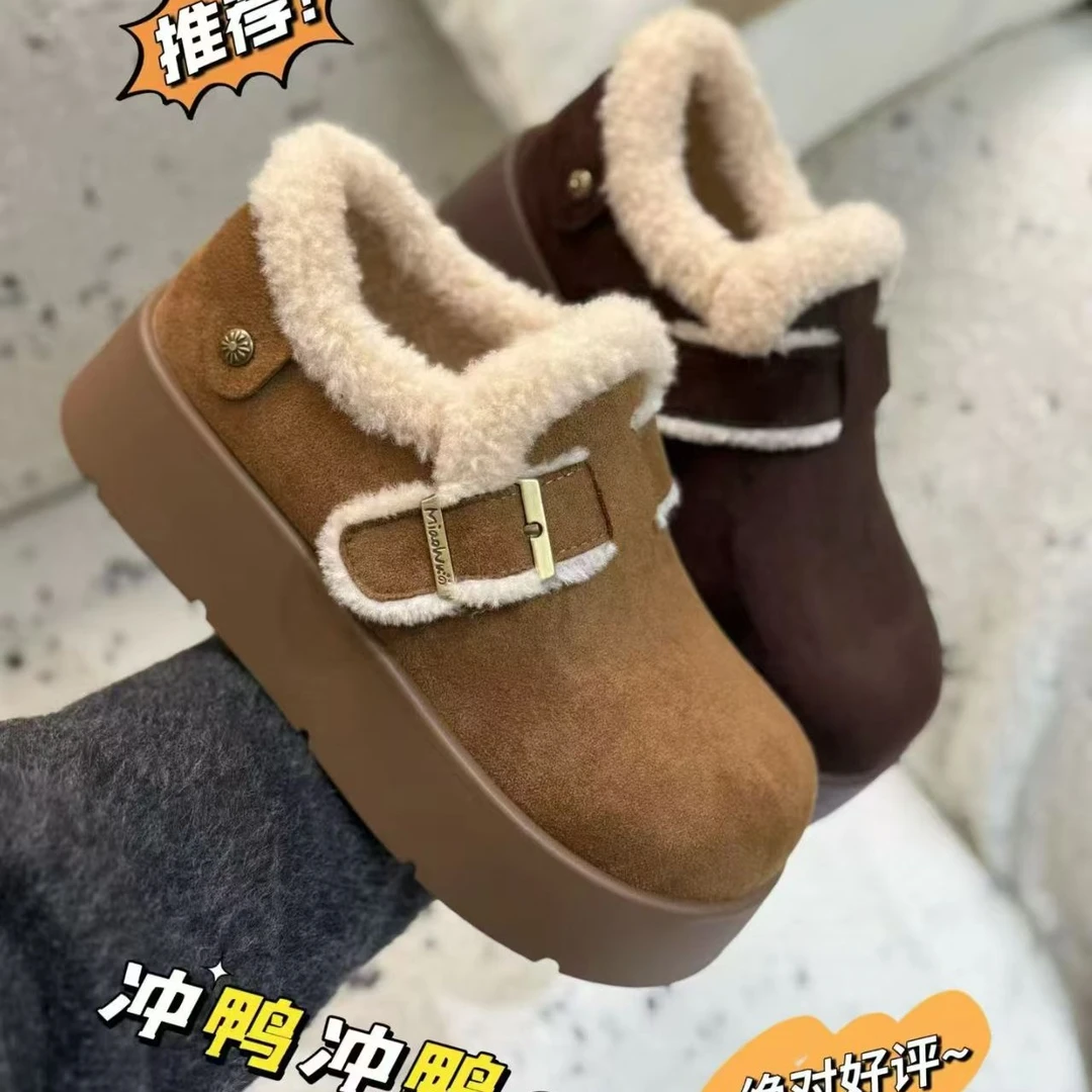 【鞋爱】985-10女士冬季加绒厚底一脚蹬百搭博肯鞋