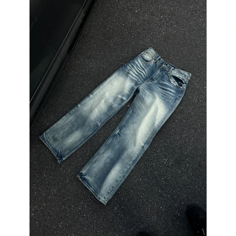 新因素猫须牛王A字版型水洗蓝牛仔裤男款宽松直筒美式cleanfit裤