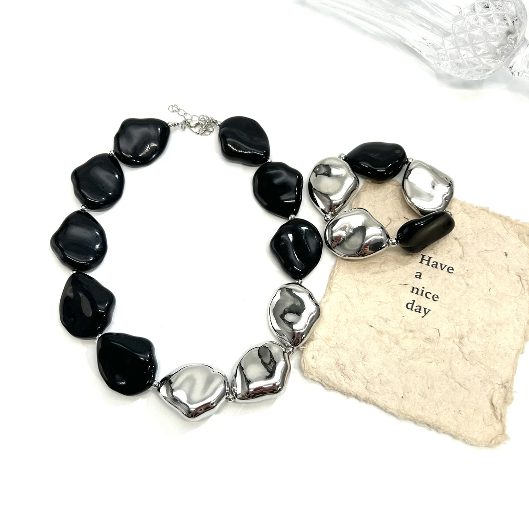 铜合金树脂项链 07581简约时尚高级文艺异性珠手链项链（两条一套）