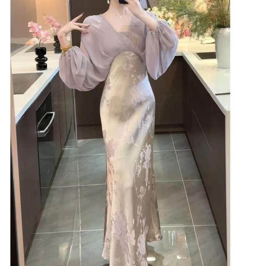 【婉婉定制】【紫霞仙】 紫色新中式禅意人丝风国风连衣裙CDW5LYQ1496