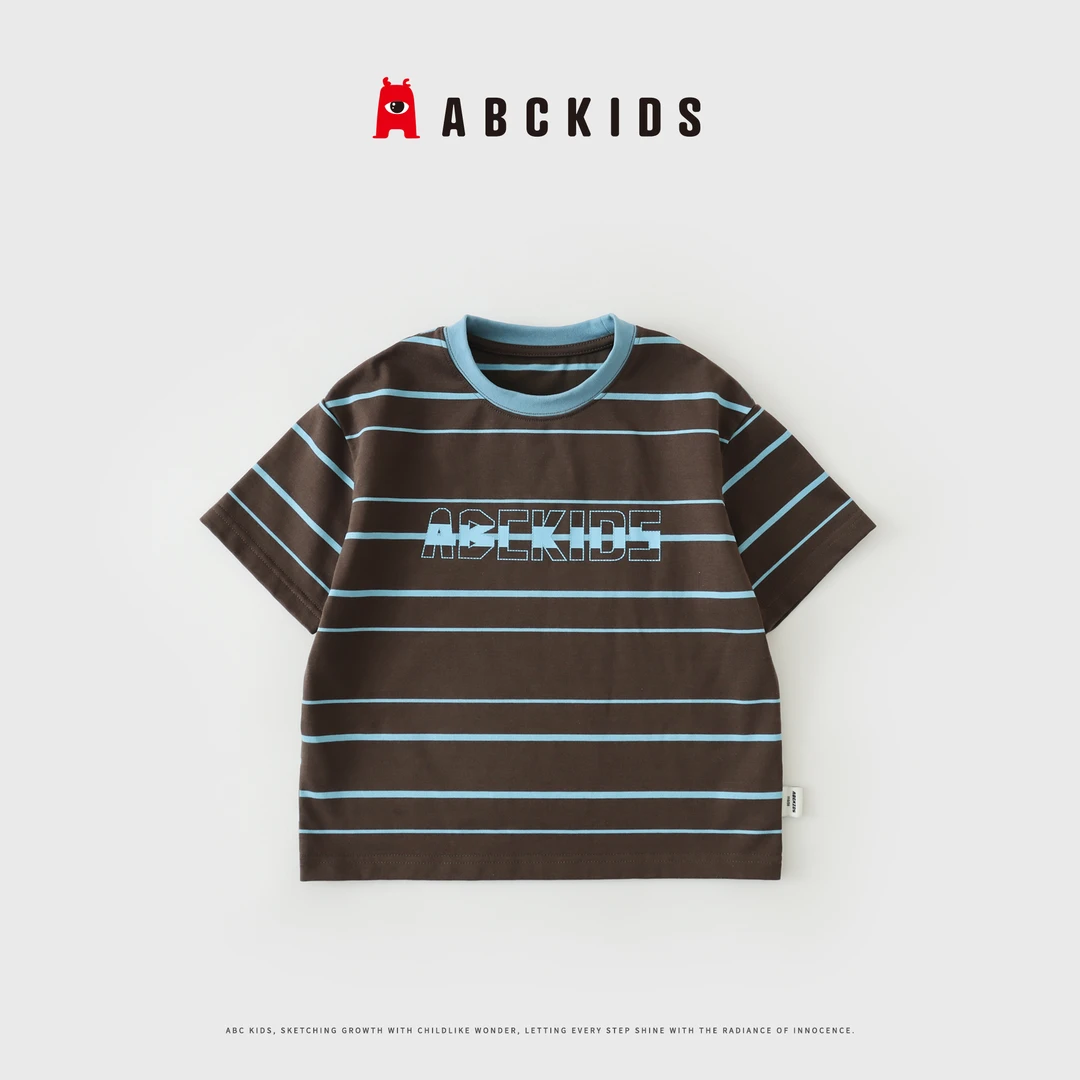 【ABCKIDS】夏款男童复古撞色条纹 T 恤休闲圆领韩版A-1223370