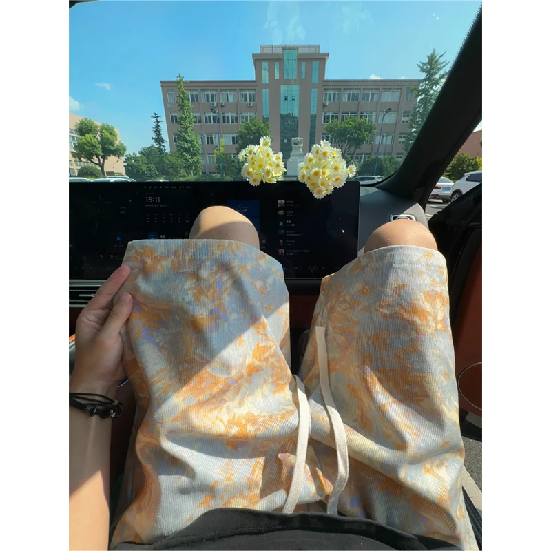扎染设计感印花短裤男夏季薄款高级感美式复古裤子阔腿情侣五分裤