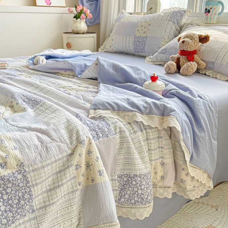 皱皱纱夏凉被四件套空调被可机洗单双人四季通用薄被夏天冰丝凉被