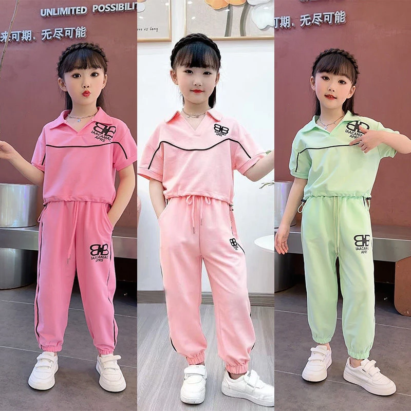 女童儿童新款2025年夏季薄款洋气短袖休闲韩版网红运动时髦套装女