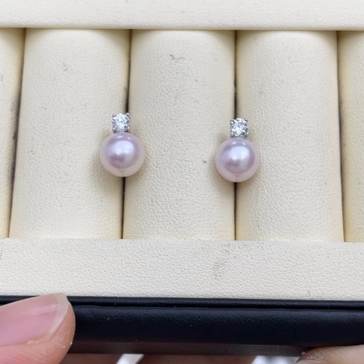 海水珍珠耳饰银S925镶嵌Akoya耳饰8-8.5mm