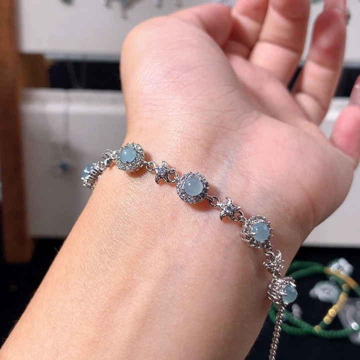 银S925镶嵌手链翡翠521蓝