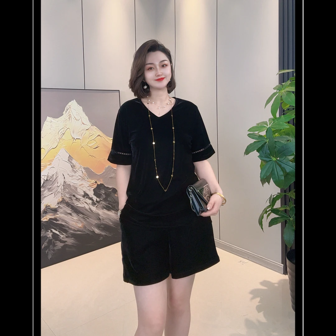 8130【佳衣恋】高定丝绒设计款夏季时尚凉爽气质短袖上衣