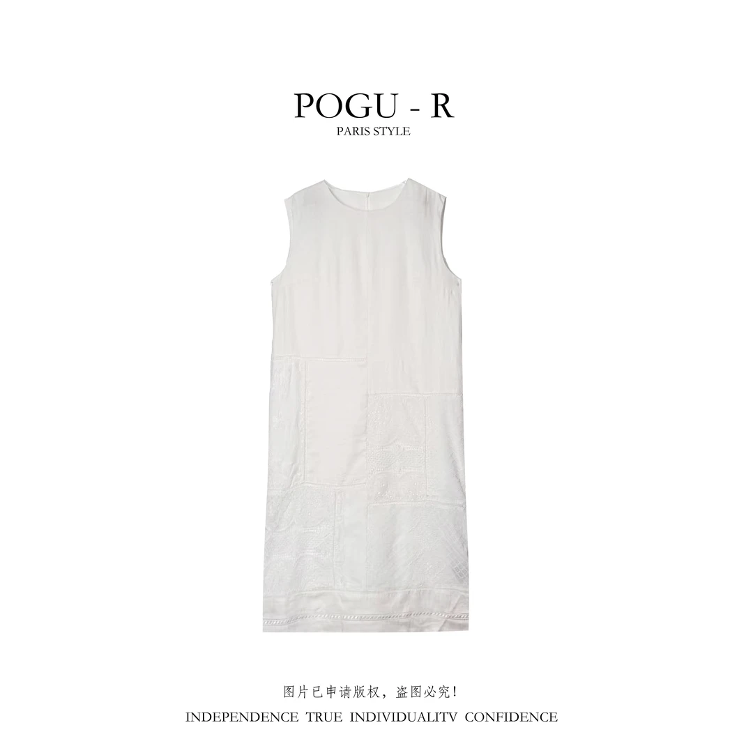 POGU-R 新品经典亚麻连衣裙法式高级感显瘦背心连衣裙LYQ-514
