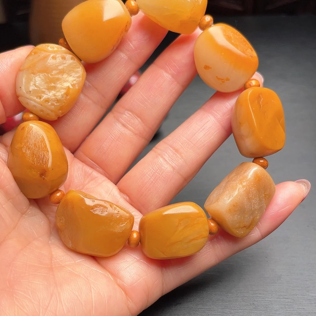 田黄石k*i田黄石手把件闲章手串