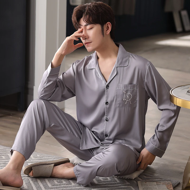 男士新款冰丝爆款休闲春秋冰雪丝舒适套装轻奢风睡衣可外穿家居服