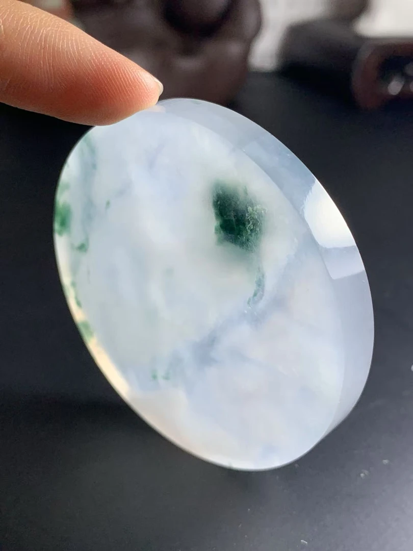 冰种飘蓝花镯心挂件尺寸55-8厚 60g周玉玲天然a货翡翠