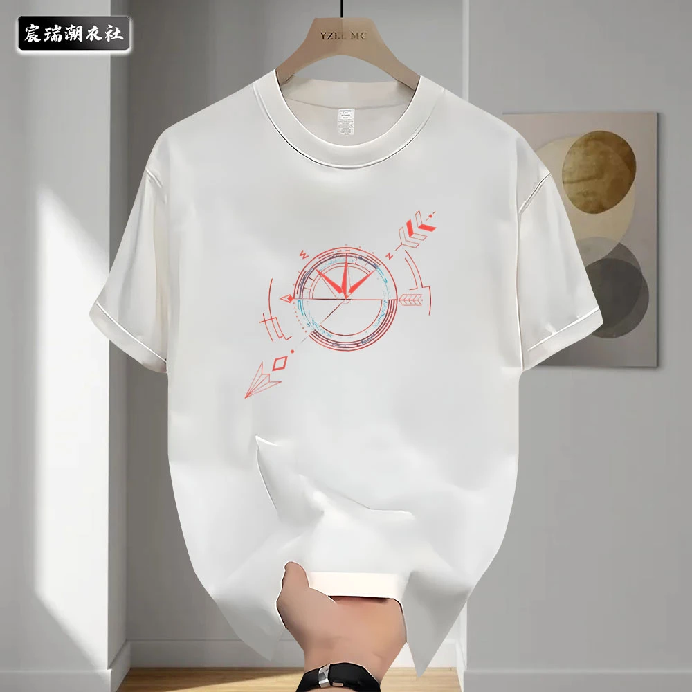 2025夏季休闲国潮流设计感印花宽松百搭男款痞帅圆领纯棉短袖T恤