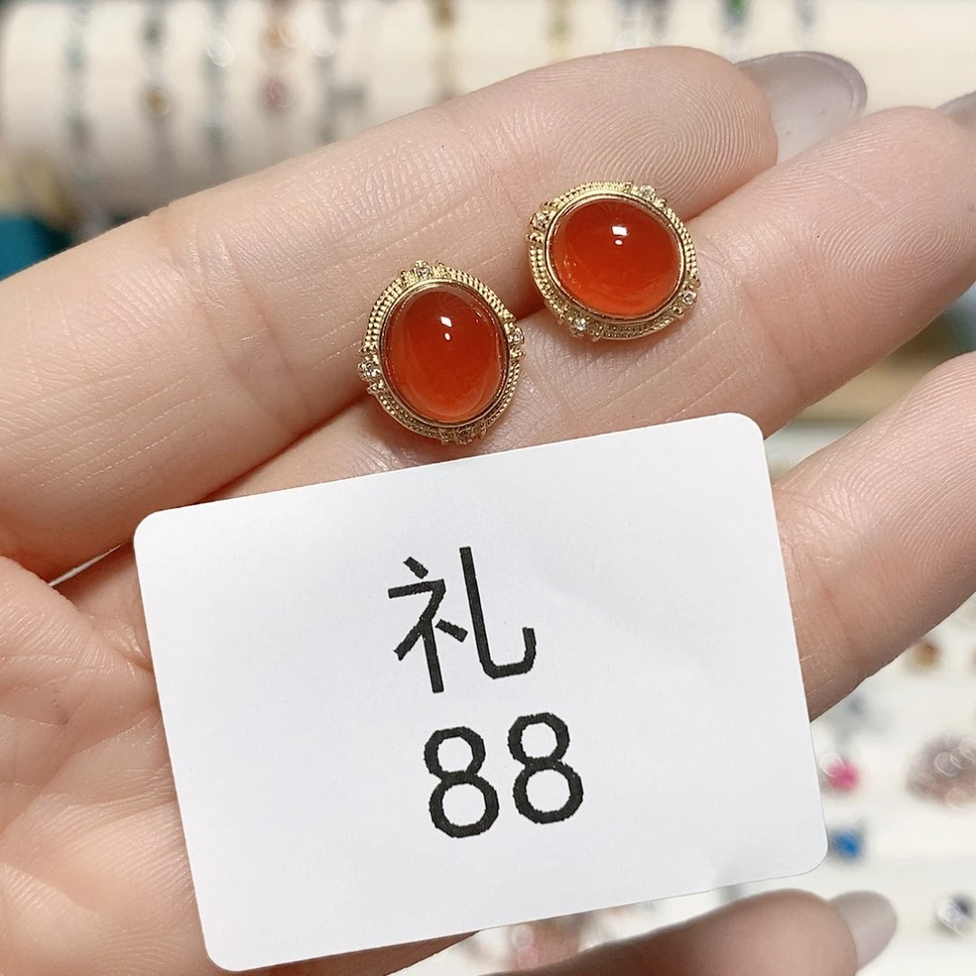 南红玛瑙银S925镶嵌耳饰礼88