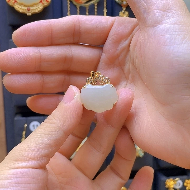 颈饰银S925镀金镶嵌和田玉