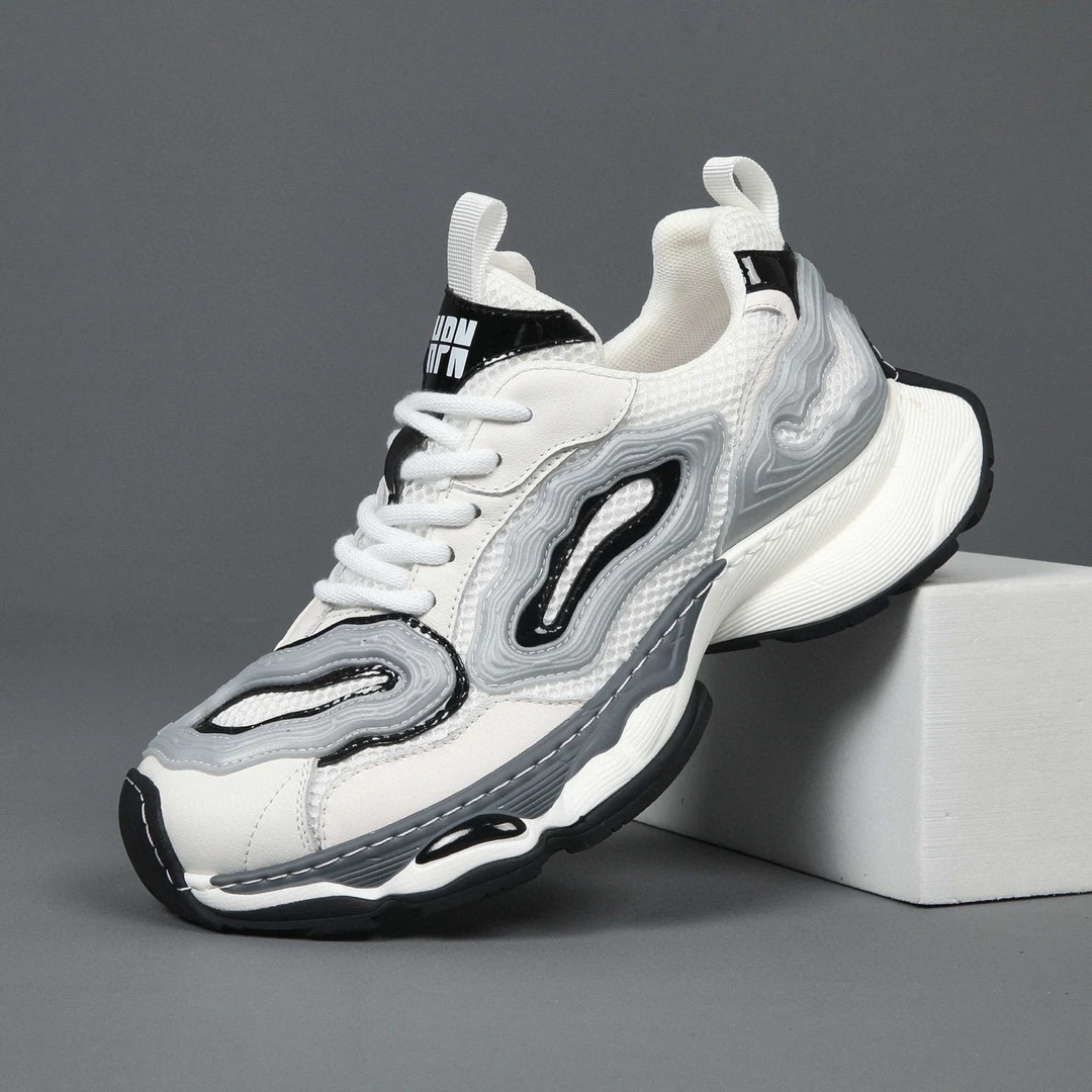 男鞋2025夏季新款潮流百搭轻便厚底真皮网面鞋运动透气休闲老爹鞋