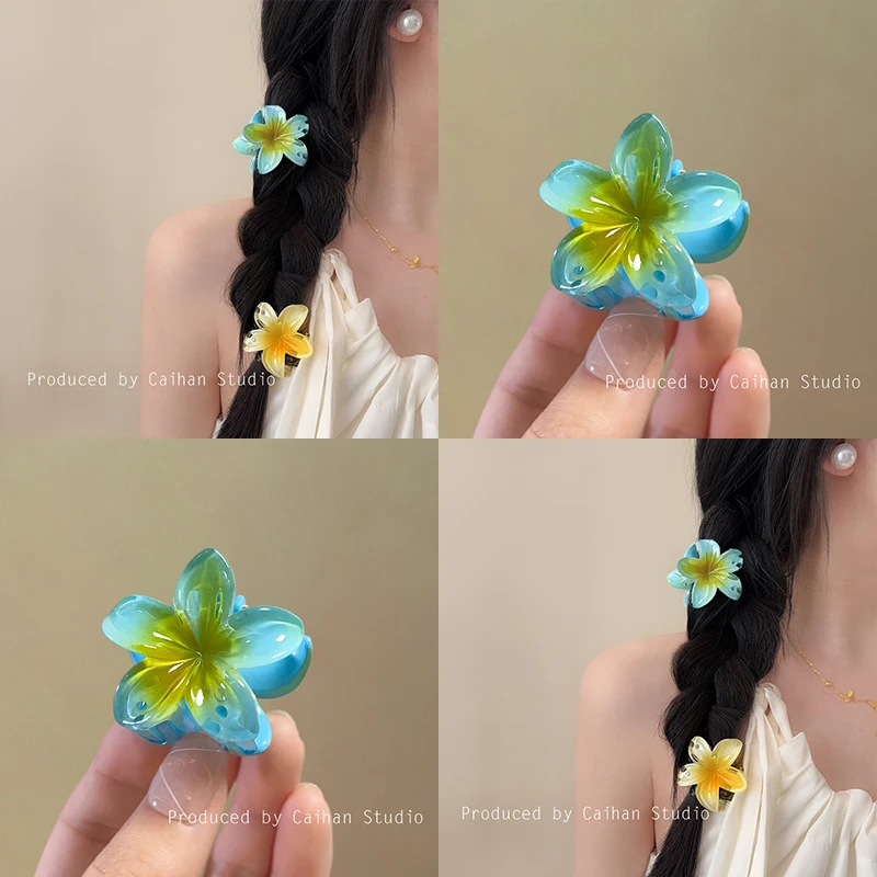 泰兰德の夏天~亚克力迷你鸡蛋花抓夹女超仙清新度假风侧边夹发饰