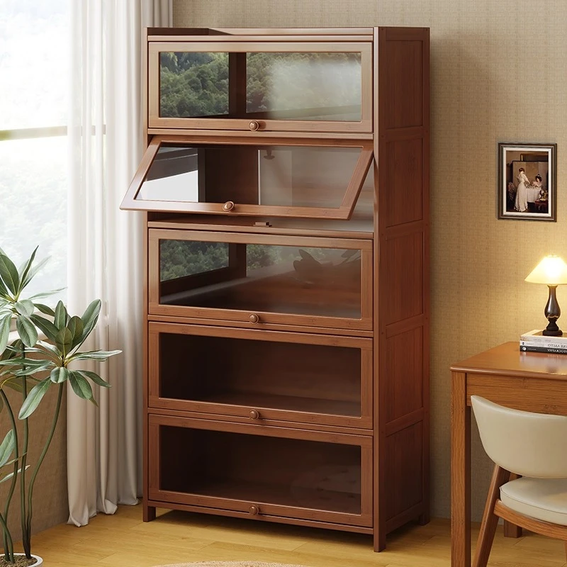 永爵书架置物架落地书柜储物柜一体靠墙收纳家用带门凡尘展示柜sw