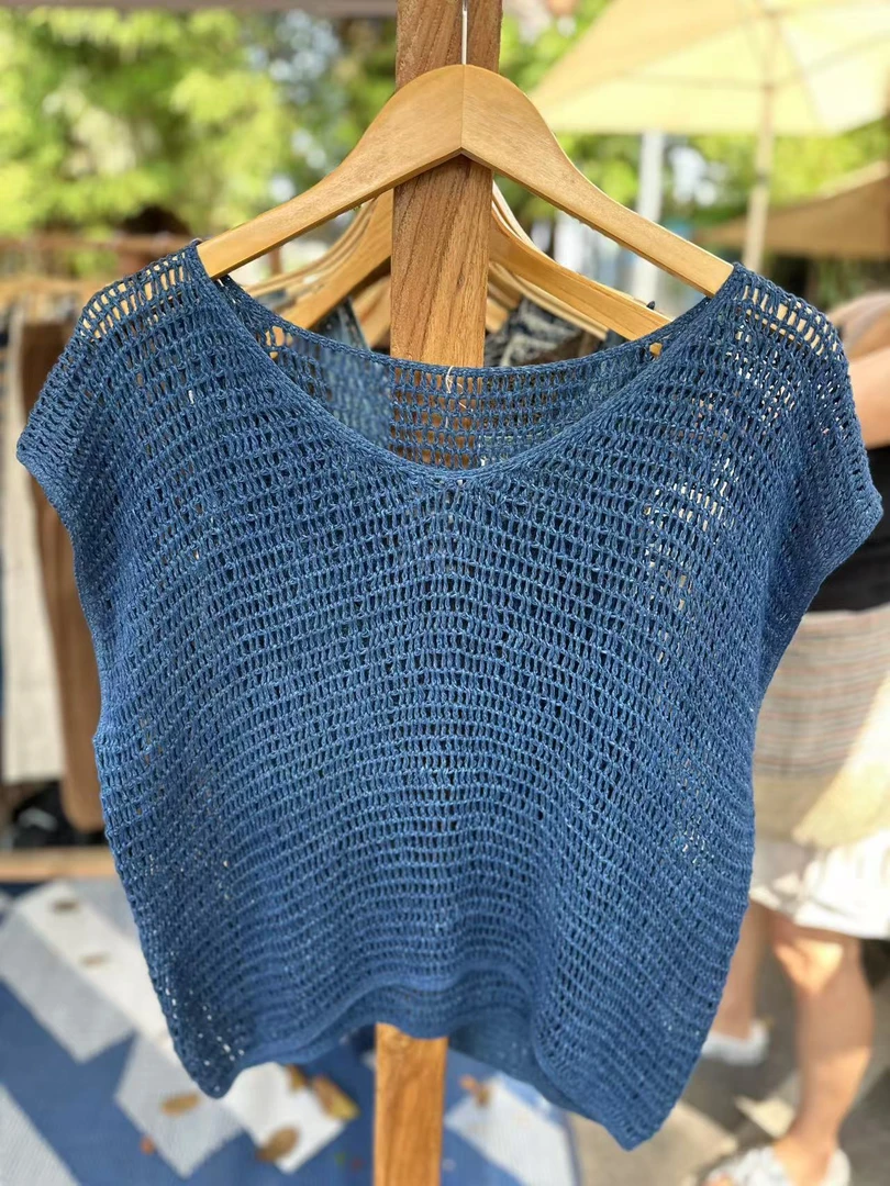 TAYA 泰国手工针织棉麻衬衫蓝色百搭