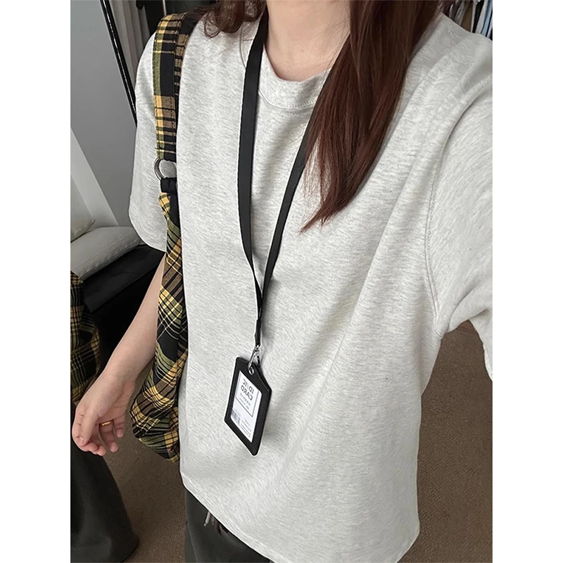 美式重磅纯棉灰色短袖男女款夏季正肩t恤宽松t恤高级感痞帅半截袖