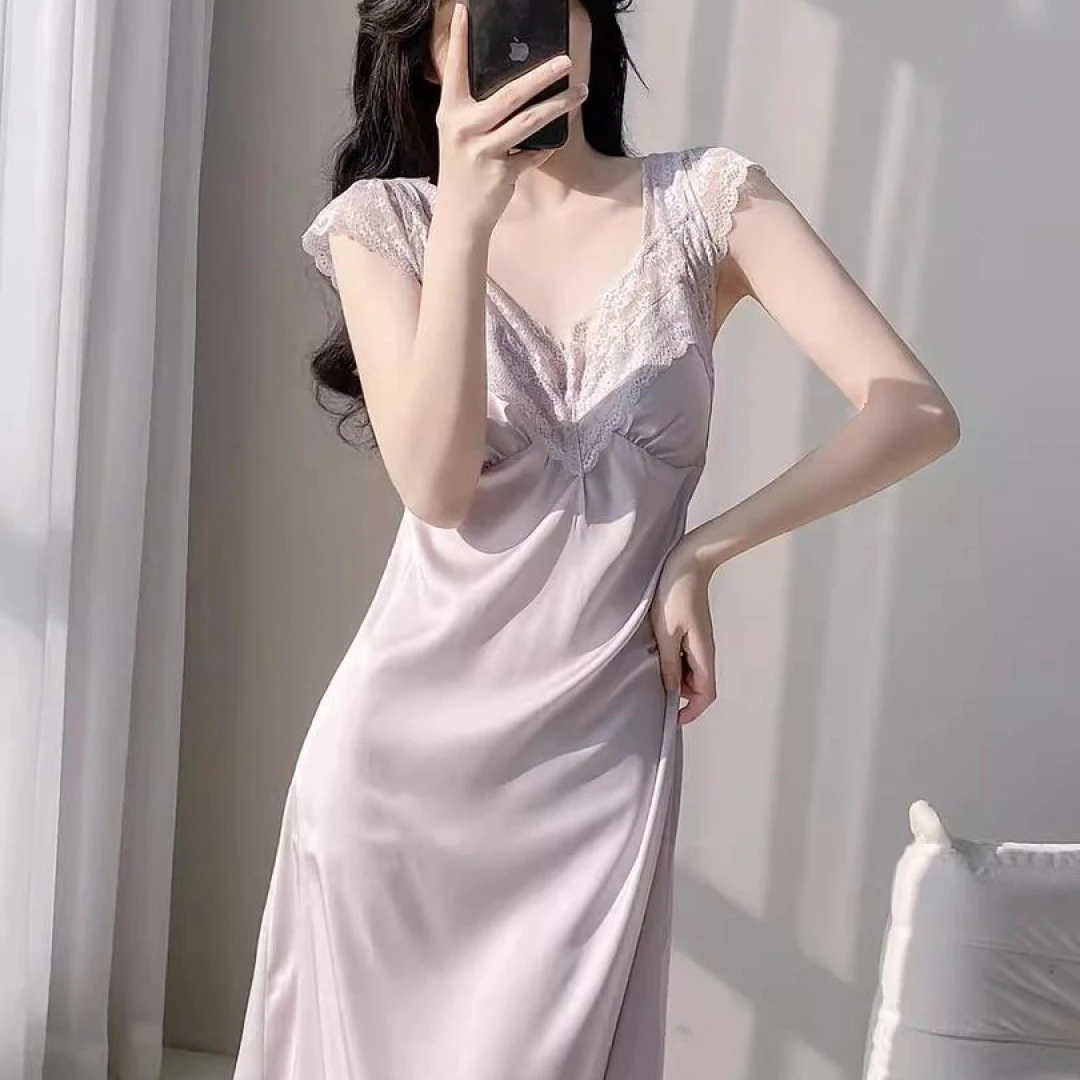 女薄款睡裙夏季2025性感睡衣吊带法式轻奢蕾丝薄款胸垫