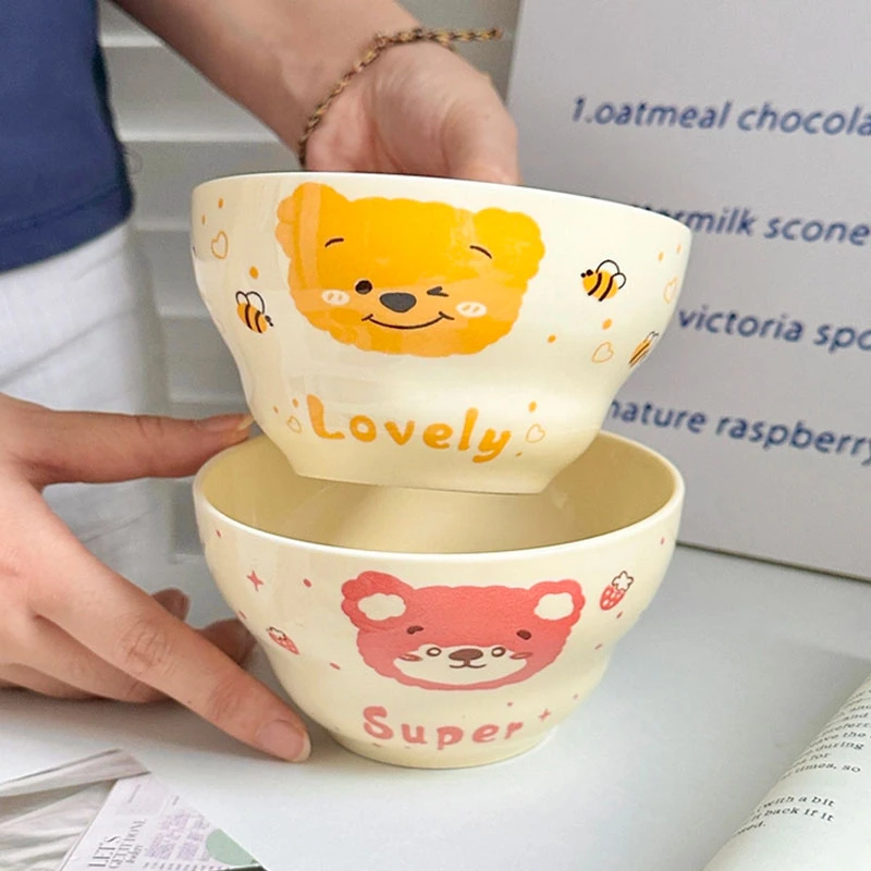 【2碗】可爱陶瓷饭碗餐具家用米饭碗卡通高颜值水果沙拉甜品碗网红