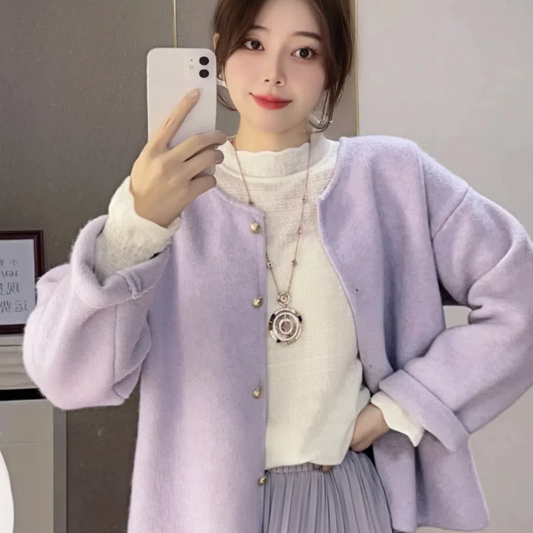 小香风针织开衫软糯高密度高克重韩系小金扣针织开衫外套