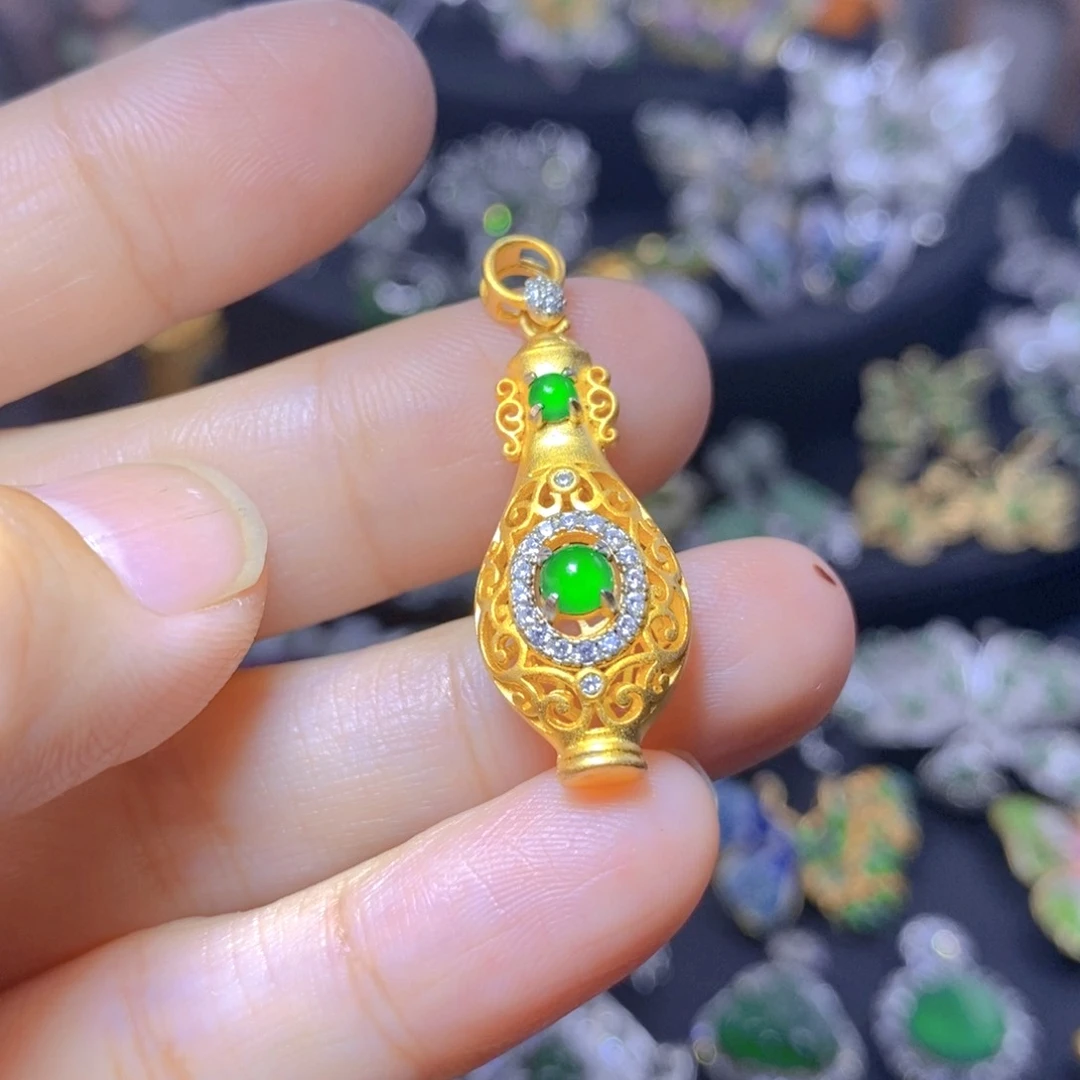 翡翠银S925镶嵌吊坠(不含链)天然翡翠