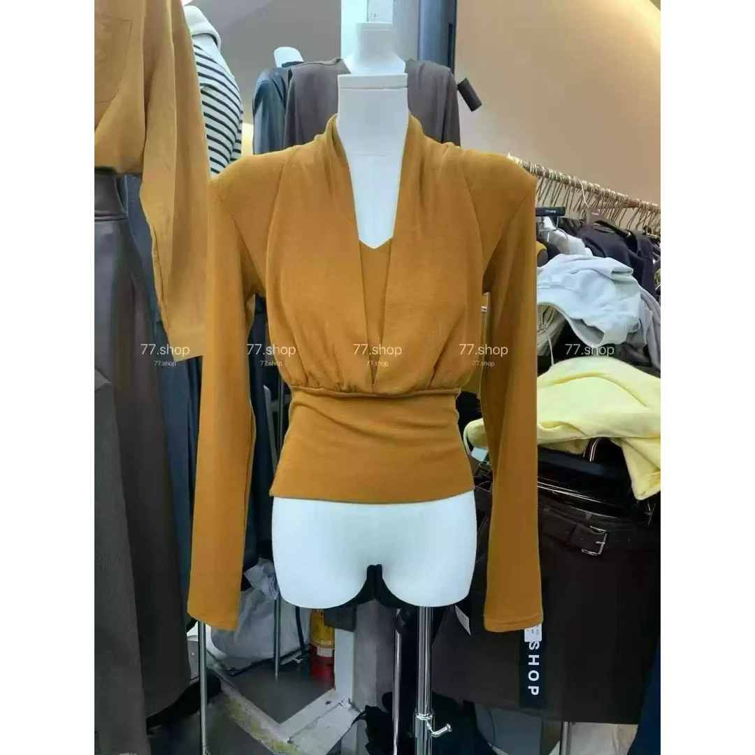 法式衬挂脖上衣女修身显瘦高级感打底衫内搭t恤2025秋季假两件