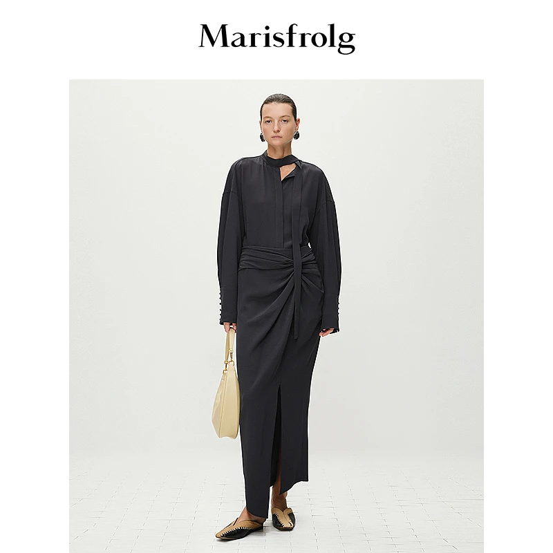 Marisfrolg玛丝菲尔春季新款气质百搭黑色修身小众半裙ACFZ10112