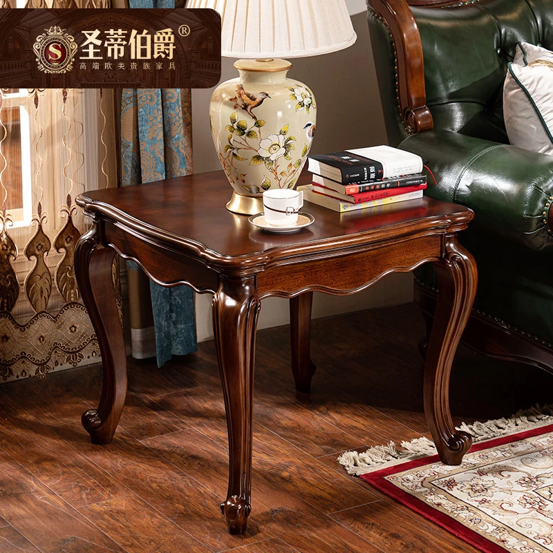 美式乡村全实木角几客厅沙发边几边柜小茶几复古咖啡桌小方几