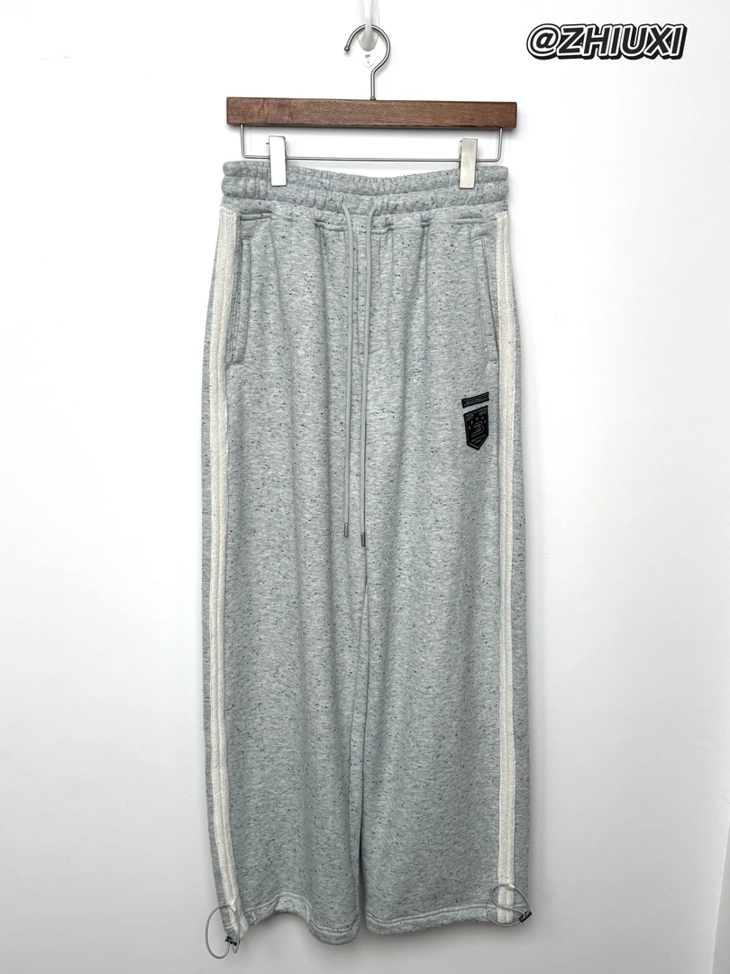 ZHOUXI高克重软糯花灰色宽松卫裤