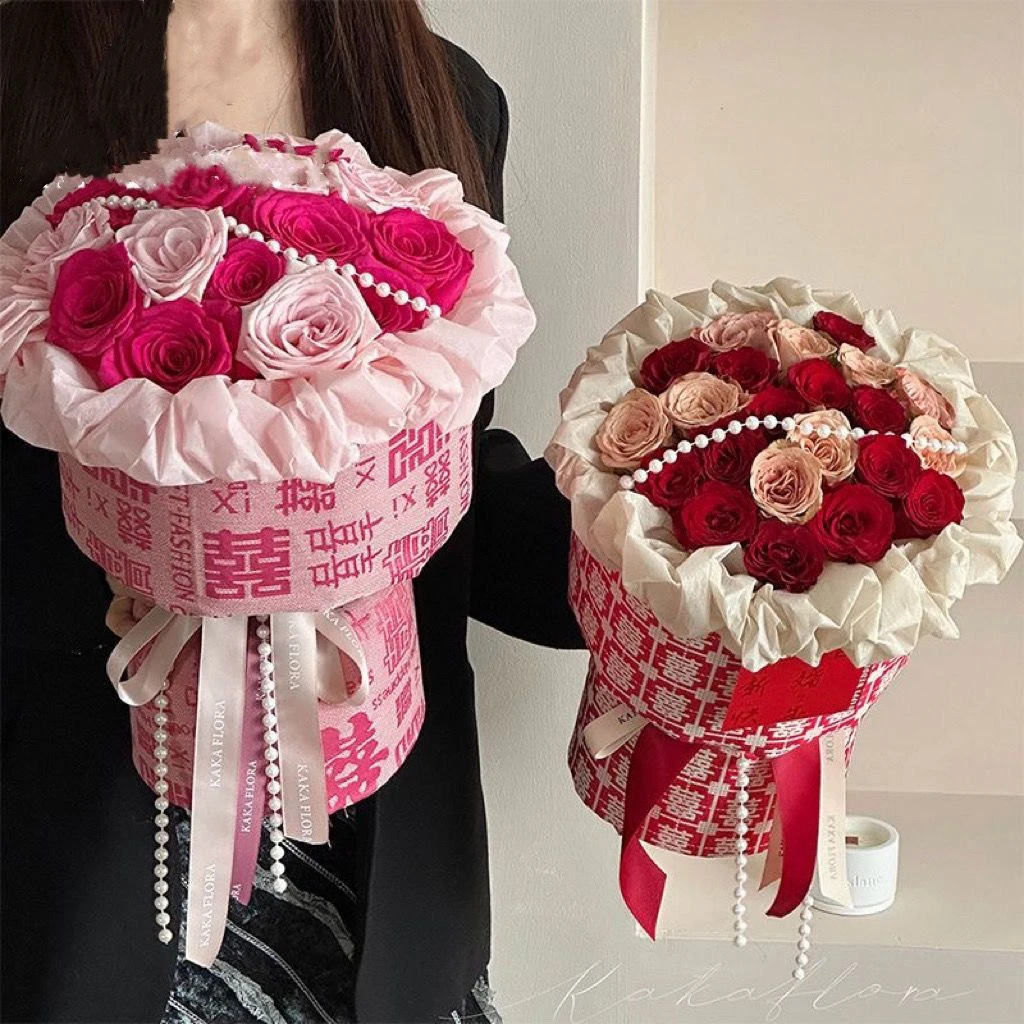 订婚结婚布料绒布包装针织香风鲜花花布花束花艺包装纸圆形新款