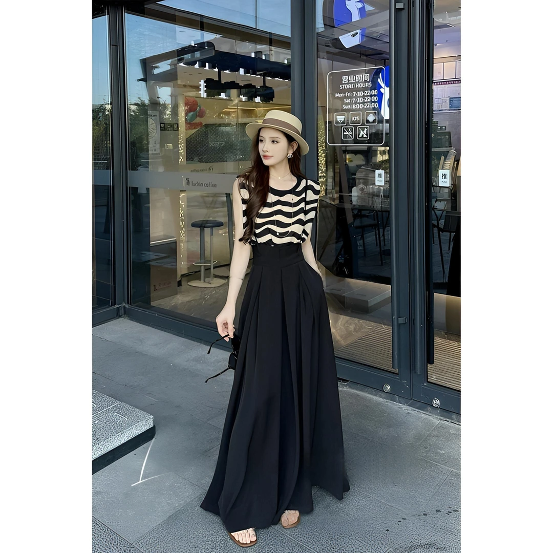 FELTICS&LIIXU高级感气质显瘦条纹上衣阔腿长裤两件套FX52TZZ2046