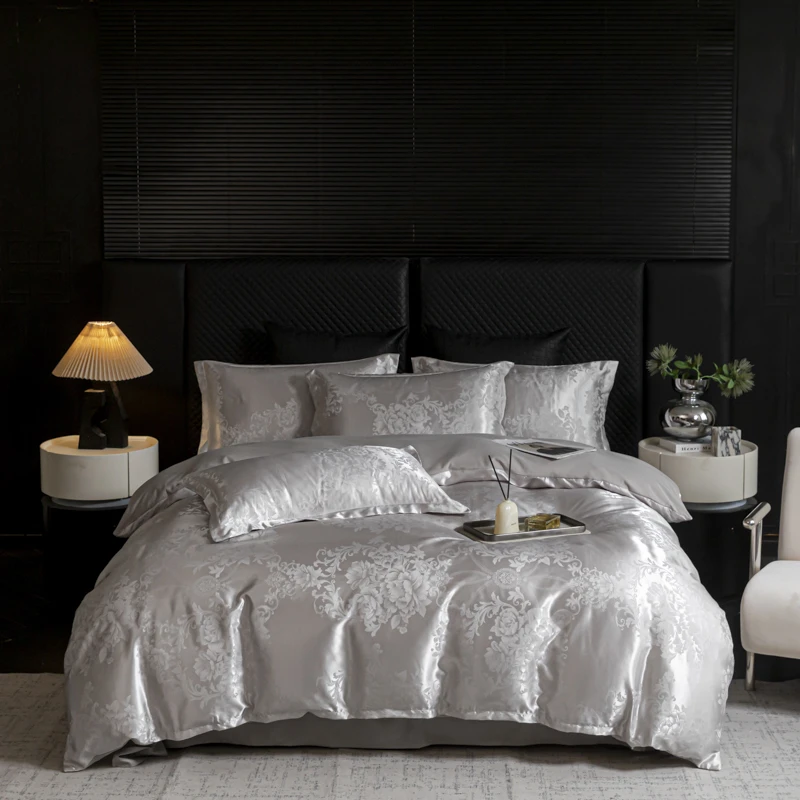 【专柜直发】欧式贡缎提花四件套轻奢高端丝滑--唯美-灰(试睡30天）