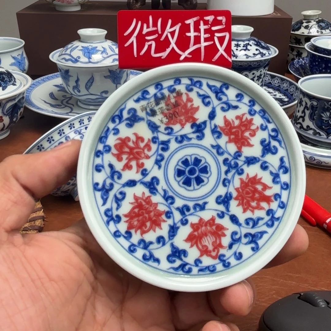 陶摆件釉里红盖置景德镇发货