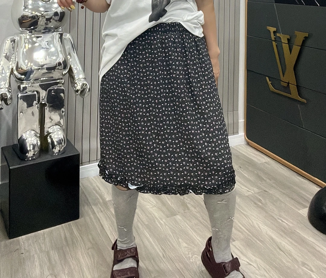 春夏季新款高腰显瘦蕾丝拼接短裙法式复古百搭波点花半身裙女