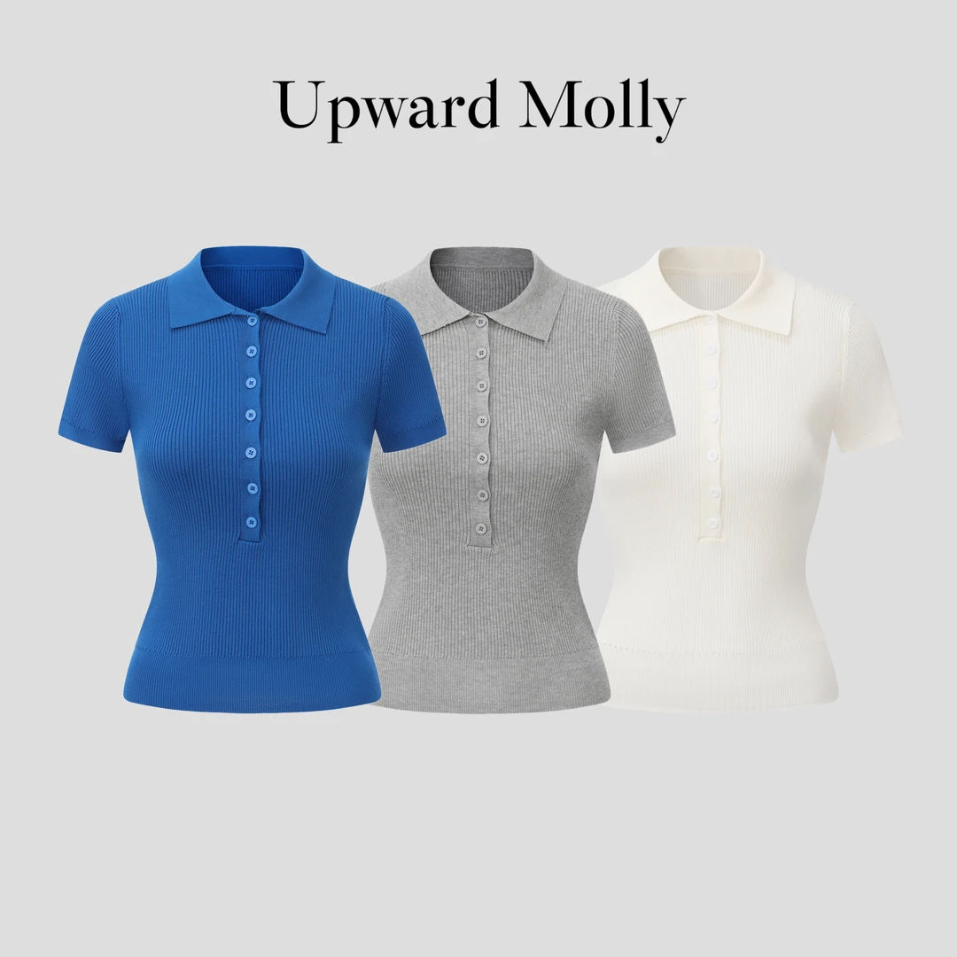 Upward Molly 【高智清醒】复古极简百搭POLO领纯色修身短袖针织衫