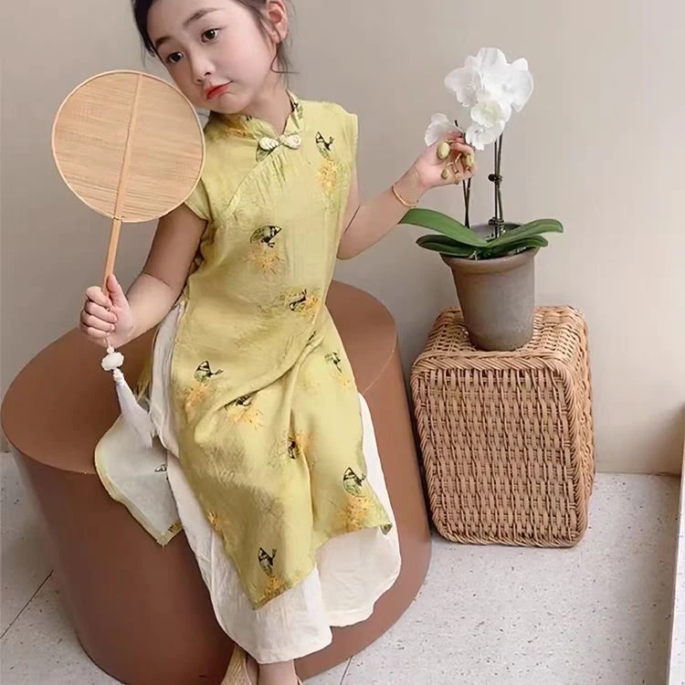 丽子家 品牌 儿童绿色上衣旗袍