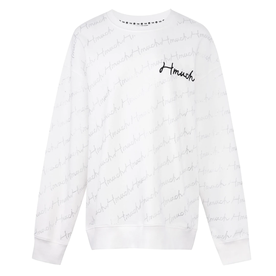 奥莱-TCH潮牌休闲时尚百搭字母满钻圆领长袖白色卫衣T66C11E6006