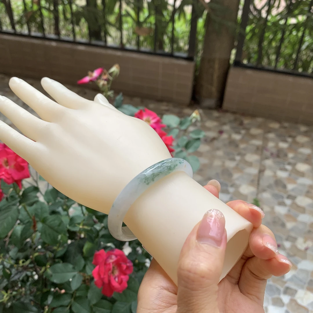 51圈贵妃短径44天然缅甸翡翠手镯A货半山水飘花手镯洒金无裂微纹