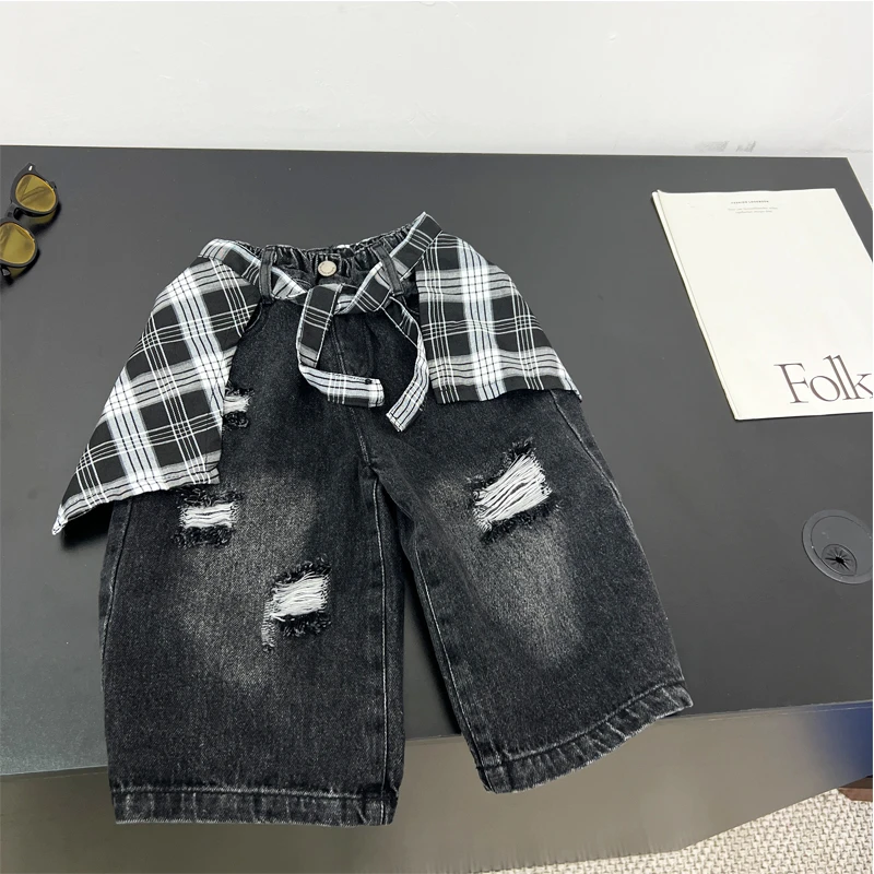 男童牛仔裤秋款2025洋气直筒破洞屁帘裤男宝宝裤子外穿长裤潮