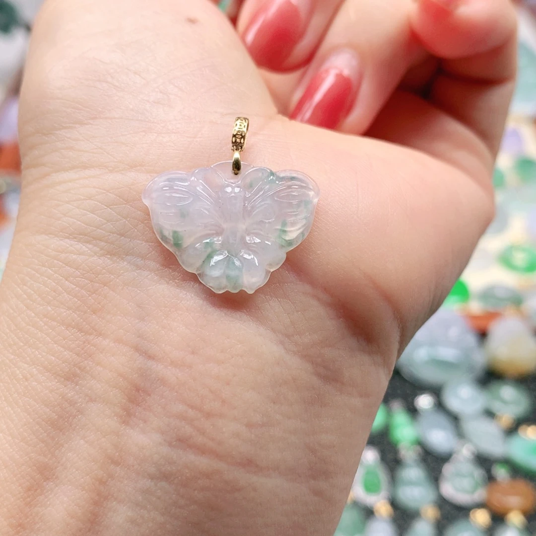 翡翠18K金镶嵌吊坠(不含链)