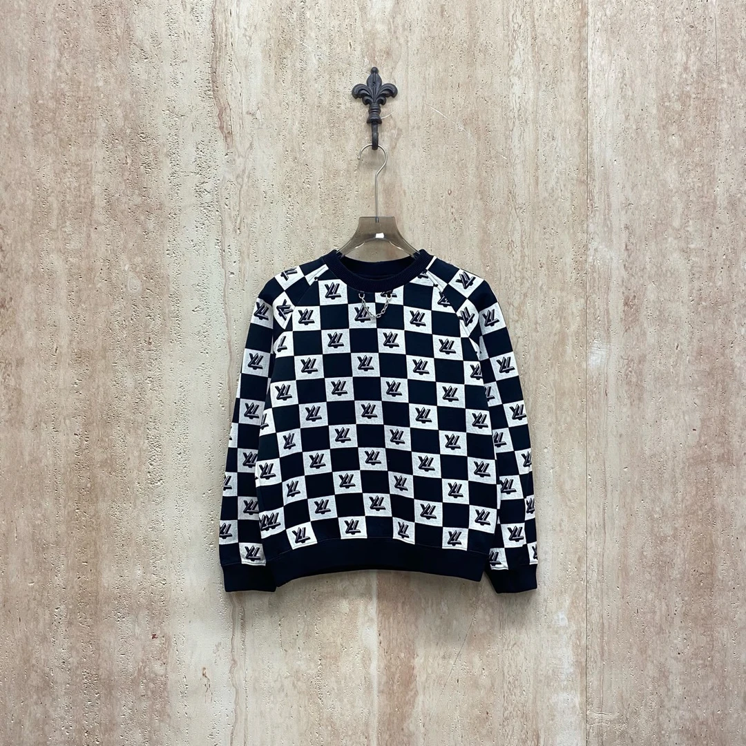 99新 LouisVuitton/路易威登 黑白棋盘格字母logo卫衣/m码/33507