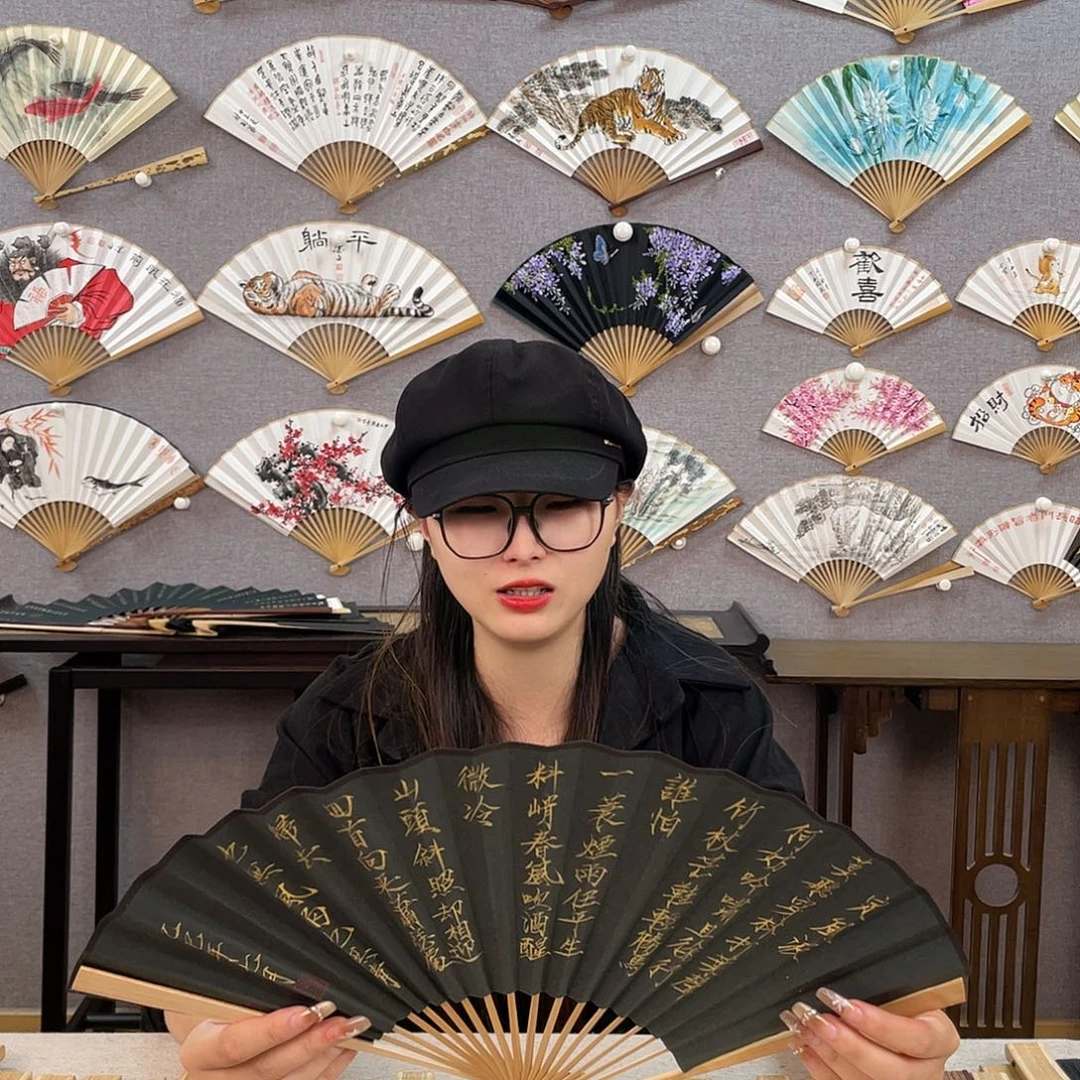 国画8寸玉竹-纯手绘-文玩扇骨（默认粘好）